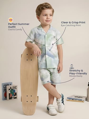 Image of POLKA TOTS 100% Cotton Co-Ord Set for Boys | Half Sleeve Shirt & Shorts Beach Outfit for Kids | Ultra-soft & Breathable Summer Clothes for Toddler & Baby Boy | Casual Dress & Printed Nightwear Set