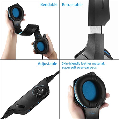 Gaming Headset Xbox One Gaming Headset met 7 kleuren Breathing LED Light, met microfoon LED Light Noise Cancellation Over Ear PS4 headset met ruisonderdrukkende microfoon voor PS4, Xbox One, PC Games,Red - Afbeelding 5