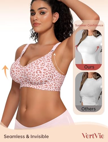 Vertvie Jelly Bra No Underwire Seamless Push Up Full Coverage, Leo-PNK, XL - image 3
