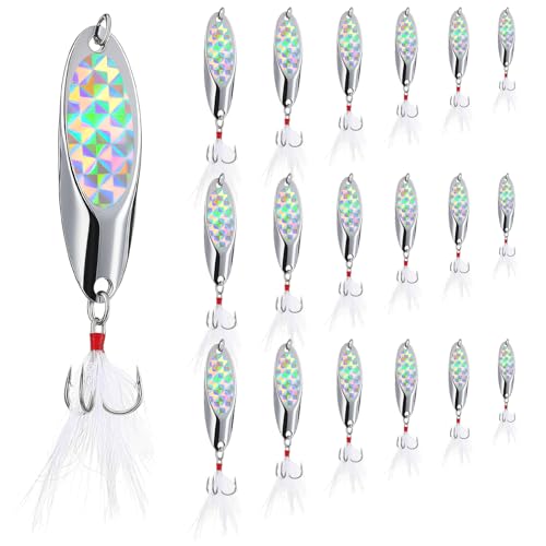 Soulchen 18 Pcs Fishing Spoons Lures Kit Casting Spoon Metal Jig Trout Lures for Freshwater Saltwater Reflective Bait with Treble Hooks Fishing Tackle 0.17 oz-1 oz