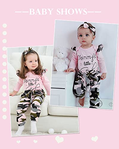 Image of Newborn Baby Girl Clothes Toddler Girl Outfits Ruffle Long Sleeve Tops Pants with Hats and Headband Fall Summer Clothes Sets