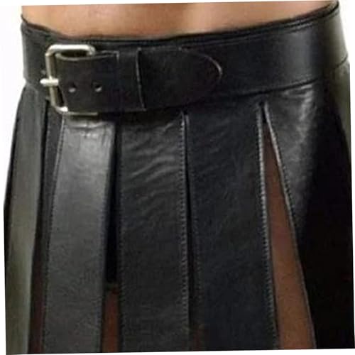Falda romana de cuero PU con hebilla ajustable estilo kilt guerrera medieval negro 2