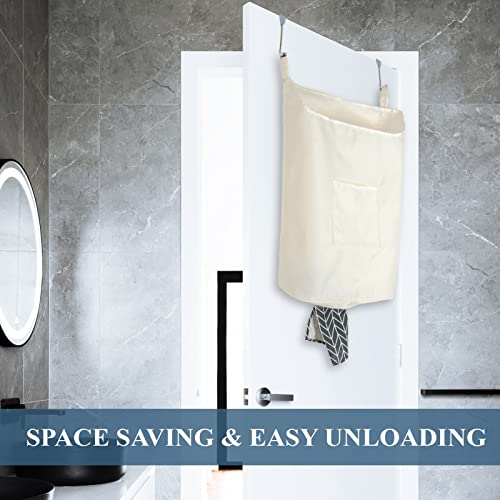 The Fine Living Co. Hanging Laundry Hamper With Over Door Hooks & Adhesive, Durable Space Saving Laundry Bag With Zipper And Wide Open Top, Hanging Dorm Laundry Hamper 20"X3.38"X28" (Beige-L) #TOP5