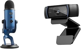 Blue Microphones Yeti Professional USB Microphone - Dark Blue & Logitech C920 HD Pro Webcam, Full HD 1080p/30fps Video Cal...