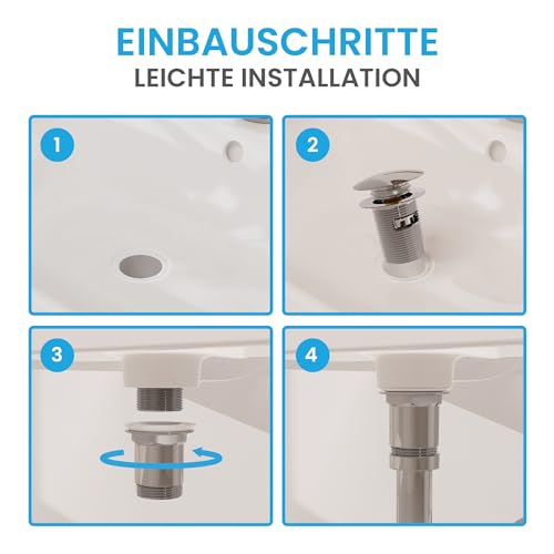 Bächlein Universal Ablaufgarnitur mit Überlauf (Chrom) - Pop Up Ventil für Waschbecken und Waschtisch – Ablaufventil Abflussgarnitur aus Messing mit Einbauanleitung