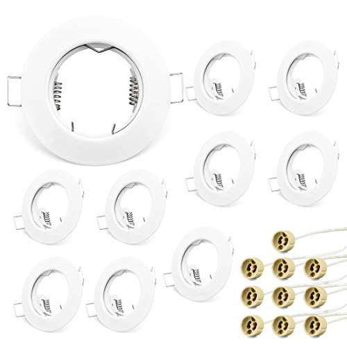 KYOTECH Einbaustrahler Einbaurahmen GU10 Set, Einbaustrahler Rahmen Rund Weiß, Einbauspots Einbauleuchten für Halogen Leuchtmittel LED-Modul MR16, inkl. GU10 Fassung für 230V 10er Set