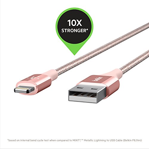 Belkin Mixit Duratek Lightning To Usb Cable - Mfi-Certified Iphone Charging Cable For Iphone 11, 11 Pro, 11 Pro Max, Xs, Xs Max, Xr, X, 8/8 Plus And More (4Ft/1.2M), Rose Gold #TOP5