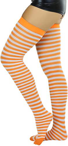 Image of ToBeInStyle Women's Opaque Hosiery Thin Striped Thigh High Long Stocking