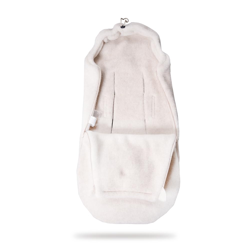my junior® ThermoWool 2in1 Fußsack Cozy Edition für Babyschalen und Kinderwagen, 100% Schurwolle, mit Reißverschluss (Beige)