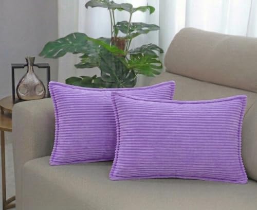 Image of RD TREND Corduroy Cushion Cover Set of 2, Striped Double Sided Decorative Throw Pillowcases for Sofa, Bed & Living Room Rectangular Long Cushion Covers 18x28 inches |