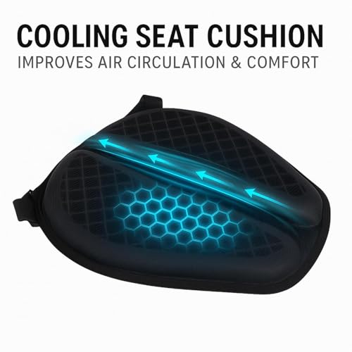 Image of Grandbiker Universal Fit Gel Air Seat Cushion | 3D Honeycomb Gel Structure Cover for Long Rides | Detachable Cover | Lumbar Support | Breathable | Durable Design | Ideal for Bike (Dark Black)