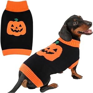 Halloween Dog Sweater Costumes for Small Medium Dogs Adorable Festival Pattern Pumpkin Sweater Turtleneck Knitted Pet Puppy Clothes Soft Warm Cold Weather Dog Halloween Costume Party Outfit
