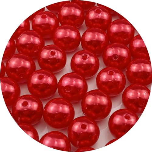 YUEXIGO 50pcs Pearl Beads for Crafts 16mm Resin Pearl for Jewelry Making Round Bulk Pearls Beads with Hole for Sewing Crafts Decoration Necklaces Bracelets Earrings Making(Red)