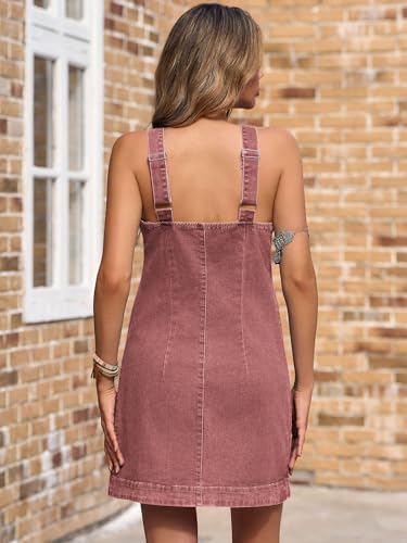Image of Yousify Womens Casual Sleeveless Denim Overalls Dresses Button Down Summer Jean Mini Dress 2025 Trendy Romper With Pockets