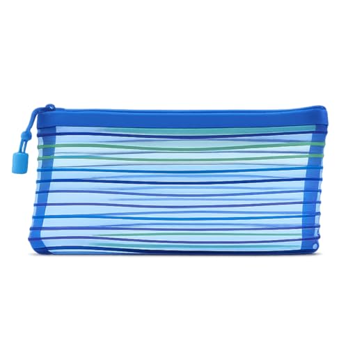 Estojo de Nylon Escolar Colorido Transparente com Zíper Organizador de Lápis Canetas Maquiagem 22x12cm Primum (Azul Marinho)
