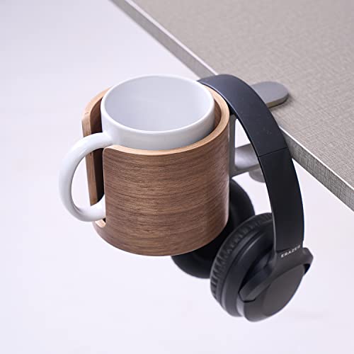 Urbanplus Desk Cup Holder, Anti-Spill Walnut Wood Cup Holder For Desk With Aluminium Clamp, Office Desk Accessories, Gaming Desk Accessories, Computer Desk Accessories #TOP1