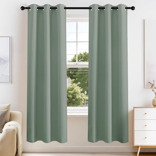 Image of PONY DANCE Sage Green Blackout Curtains for Bedroom 63 Inch Length 2 Panels Set, Thermal Insulated Energy Saving Grommet Top Window Treatment Drapes for Living Room, W34 x L63 Inch