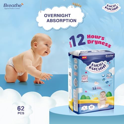 Image of Premium super soft baby diaper with a 3D bubble top and super absorbent core | Added active leak barriers and wetness indicators - L Size, 124 Count