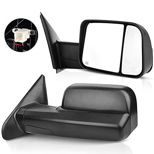 ECCPP Towing Mirrors Tow Mirrors Replacement fit for 2002-08 for Dodge for Ram 1500 2500 Pickup Power Heated Towing Side Mirrors Pair Set Passenger & Driver Side View