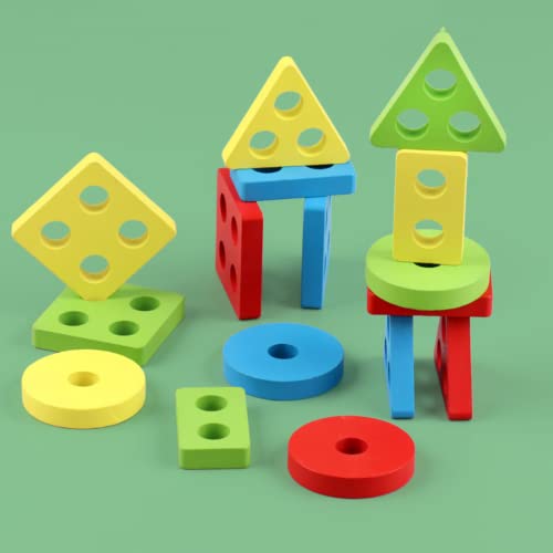 Image of Kidology Kids Montessori Wooden Stacking Toys, Shape Sorting & Toddler Fishing Toys Preschool Learning Colur Recognition Building Blocks Learning Educational Puzzle, Pack of 1