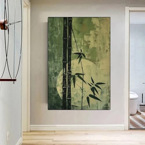 Décoration murale bambou vert cadre 70x100cm pour chambre élégante