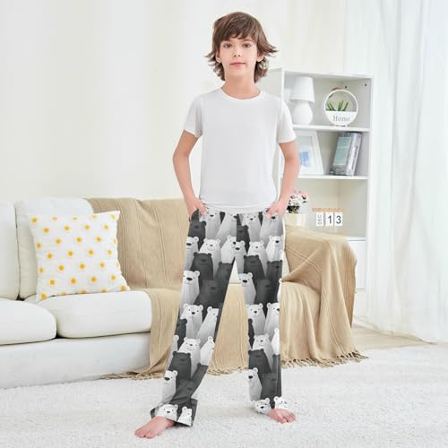 Pajama Pants Black White Bears Long Sleep Pants Lounge Bottoms4