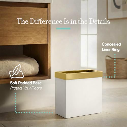 Gatco Modern Rectangle Wastebasket, Matte Pearl and Brushed Brass Combo - Stainless Steel Trash Can with Removable Lid, Leakproof, 3 Gallon Capacity for Bathroom, Bedroom, Kitchen, or Office by Gatco - Image 5