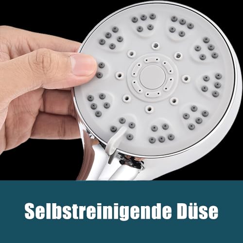 Duschkopf mit Schlauch 1,5m, Duschkopf Wassersparender, Sparduschkopf, 5 Strahlarten Wassersparender Handbrause Mit Stoppfunktion, Duschbrause mit Antikalk-Funktion, Chrom