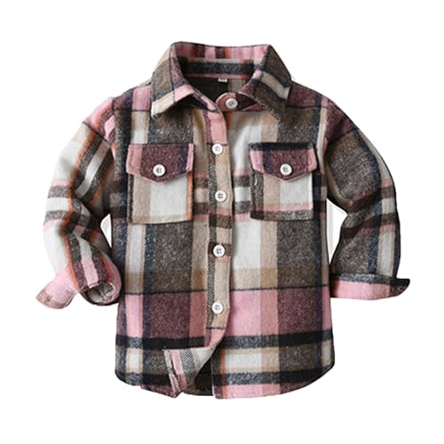 Boys Winter Flannel Shirt Long Sleeve Button Down Plaid Jackets for Toddler Boy Shirts with (Hot Pink, 3-6 Months)