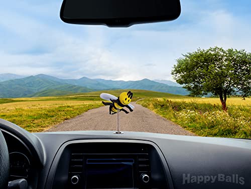 HappyBalls Happy Bee Car Antenna Topper/Auto Mirror Dangler/Cute Dashboard Accessory (Thin Style Antenna) - Thumbnail 4