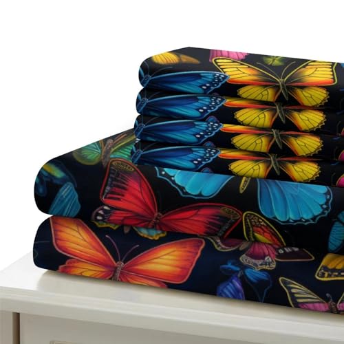 Housse de couette papillon coloré parure de lit 3 pièces microfibre