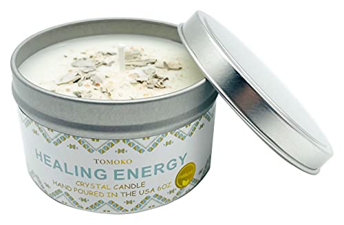 White Sage Candle, Sage Leaf, Himalayan Crystal Salt & Essential Oil, Healing Energy, Crystal Candle #TOP1