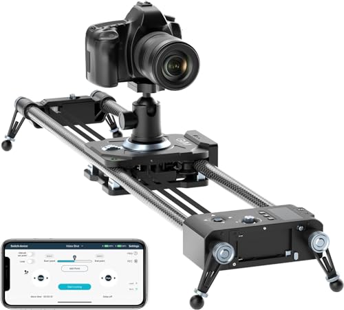 GVM 80cm motorisierter Kamera Slider, Kohlefaser Fotografie Kameraschiene mit APP Steuerung, Stabilising Schieberegler mit Zeitraffer Videoaufzeichnung und Fokus Tracking für DSLR Kameras