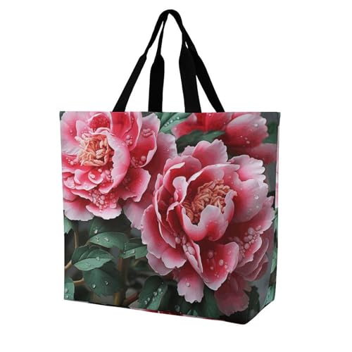 Beautiful Peony Flower Large Grocery Tote Bag Women Fashion Handbag Duty Reusable Shoulder Bag for Travel Vacation Shopping Beach Bags