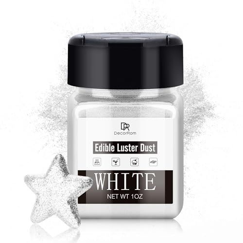 Essbarer Glitzer - 30g Essbarer Glitzerstaub Glitzerpulver für Getränke, Kuchen, Lebensmittel - Metallisch Lebensmittelfarbe Pulver Staubpulver zum Dekorieren von Torten, Cocktail, Keksen (Weiß)