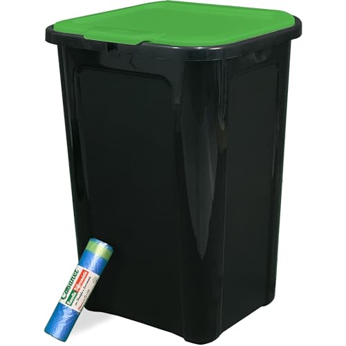 Sicignano | Pattumiera Coverline Singola Chiusa Raccolta Differenziata, 44 Lt - Cestino Bidone Spazzatura, Interni Cucina - Omaggio 10 Sacchetti Immondizia Colorati (Vetro)