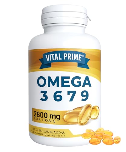 VITAL PRIME Omega 3 6 7 9 2800MG | 90 Perle con Oli di Lino, Enotera, Oliva, Germe di Grano e Noci di Macadamia | Omega 3 6 7 9 in Capsule Molli