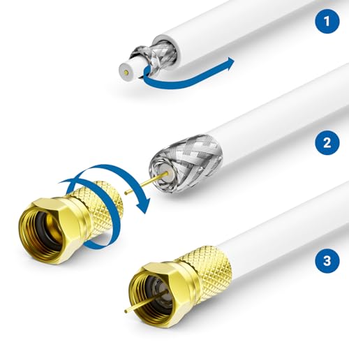 deleyCON HQ 100m SAT Koaxial Kabel 130dB - 4-fach geschirmt für DVB-S - S2 DVB-T und DVB-C - Stahl/Kupfer Innenleiter - 4K 1080p FULL HD HDTV - inkl. 10x vergoldete F-Stecker