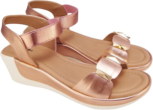 Image of Action Women's Platform Sandals| Block Heel| Glitter Embellished| Ankle Strap Bronze