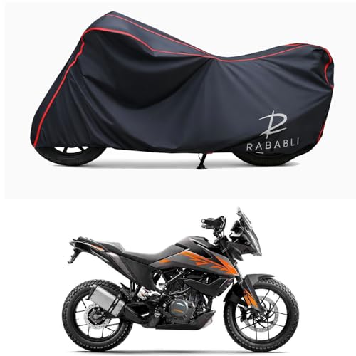 Image of Waterproof Bike Body Cover Compatible for | KTM 390 Adventure | Taffeta Fabric, Red Piping Design, Bottom Elastic Fit | Dustproof, Sun UV & Rain Protection for All Bikes