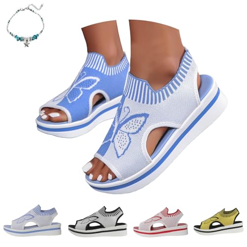 Washable Slingback Orthopedic Slide Sport Sandals,Women's Summer Butterfly Embroidered Sandals Arch Support Wide Fit Shoes - Main Image