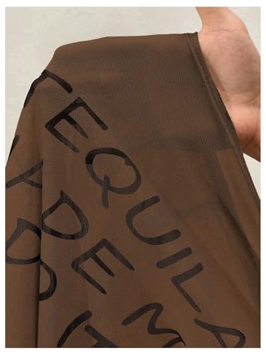 Image of RoseSeek Women's Sheer Mesh Letter Graphic Tees Short Sleeve Crew Neck Y2K Vintage Summer Going Out Crop Tops