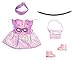 Produktbild BABY born Zapf Creation 830796 Deluxe Happy Birthday Outfit 43 cm Puppenkleid und Handtasche mit Glitzer-Wendepailletten, abnehmbaren lila Haarband, Maske und rosa Puppenschuhen