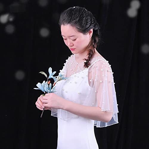 Wedding Wraps Capes Soft Tulle Shawls With Pearl Beads Embroidery Bridesmaid Capelet Shrug For Party Evening Dress4