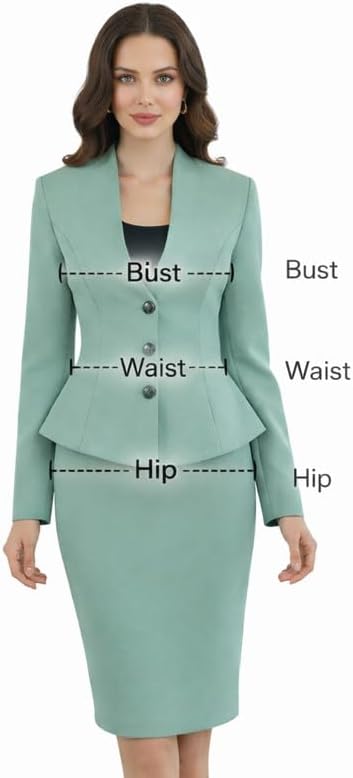 Women’s Peplum Blazer Skirt Set Stand Collar with Three Buttons Stretch Fabric for All-Day Comfort
