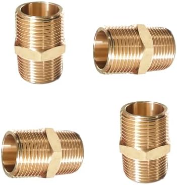 KOOTANS 1/2 NPT X 3/8 NPT Male Solid Brass Hex Nipples, Heavy Brass Pipe Adapter