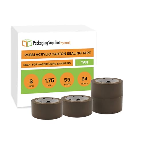 PSBM Brown Packing Tape, 3 Inch x 55 Yards, 24 Pack, Tan, 1.75 Mil, Packaging Tape for Dispenser Refill, Moving, Storage, Shipping