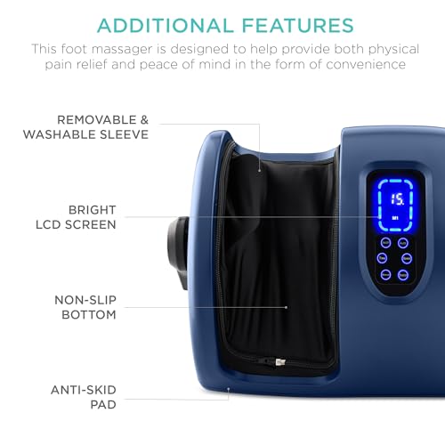 Image of Best Choice Products Shiatsu Foot Massager with Heat for Plantar Fasciitis & Neuropathy, Kneading Foot & Calf Massager with Remote, 360 Adjustable Handle, Rolling & Compression Massage - Navy