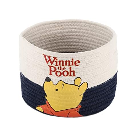 YAHUAN Cotton Rope Basket with Bear-Patterned Cotton Rope Storage Basket Collapsible Blanket Basket with Handles(blue white) Cover