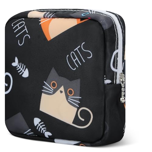 Image of Likesing 5.1 inch Mini Makeup Bag for Purse, Nylon Small Makeup Pouch Travel Cosmetic Make up Bags for Women Girls, Cute Preppy Mini Toiletry Bag Coin Pouch Period Bag(5170 Black)